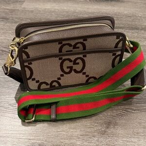 Gucci Brown Belt Bag with Green and Red Strap